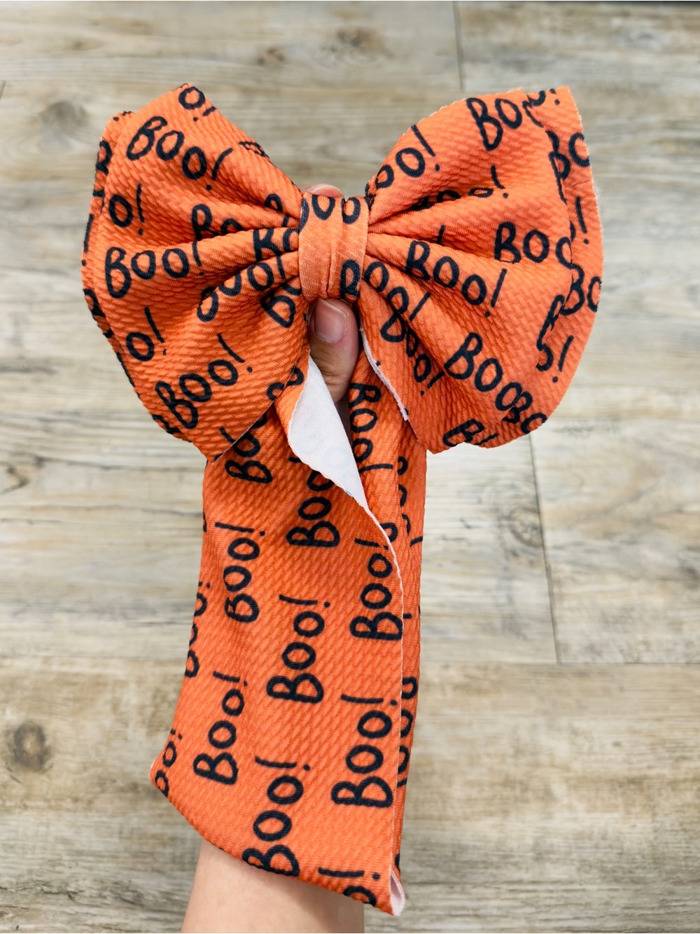 Halloween Boo Big Bow Headband Baby Girl Orange Bullet Fabric 3M-6M